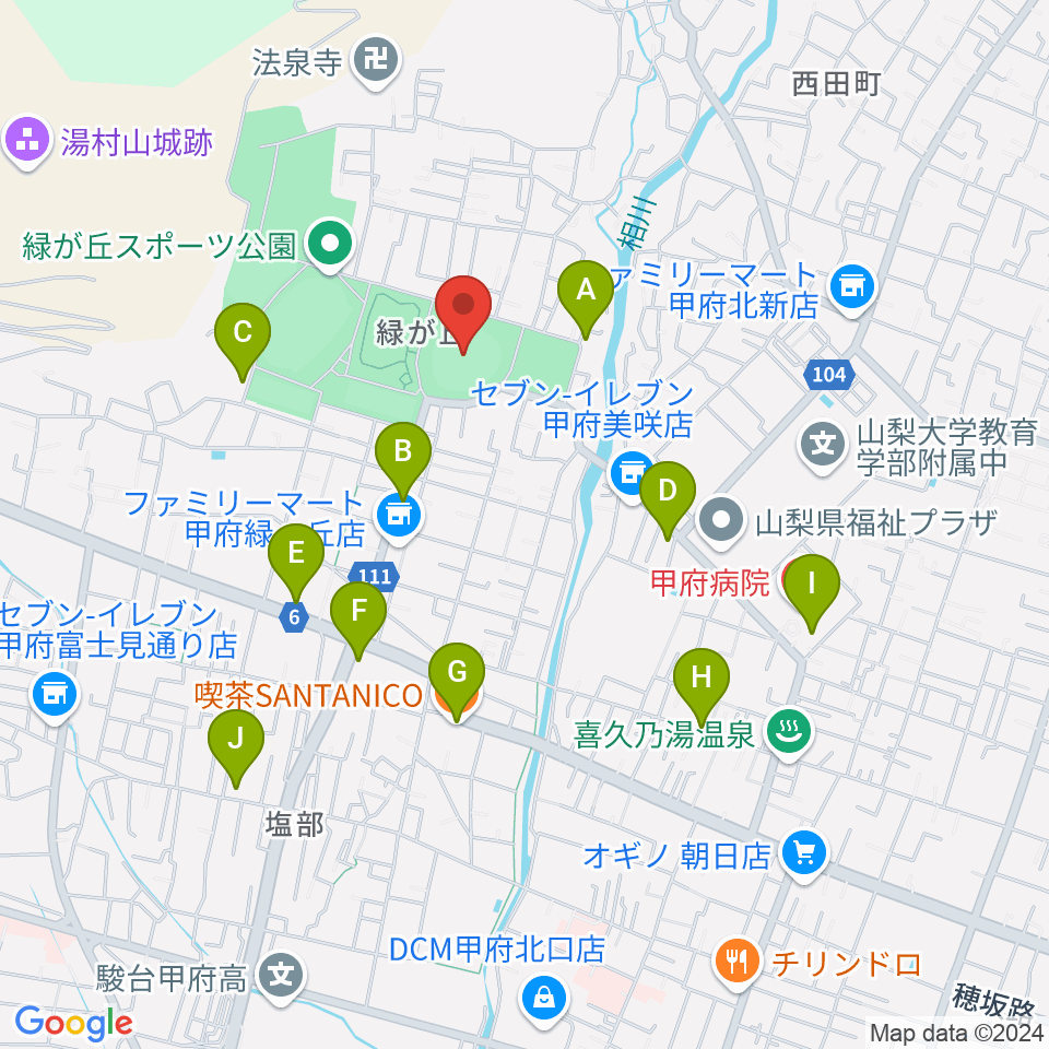 ふじでん球場周辺のカフェ一覧地図