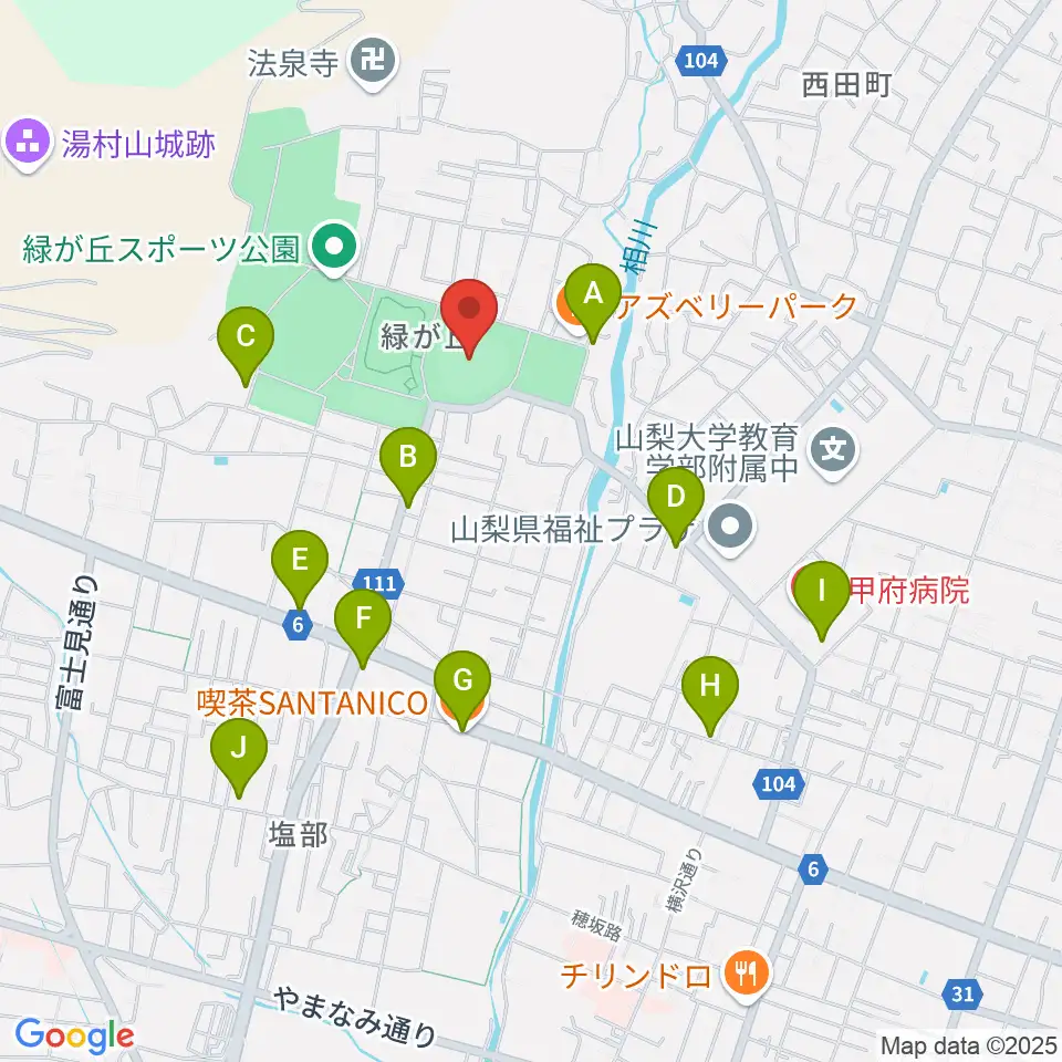 ふじでん球場周辺のカフェ一覧地図