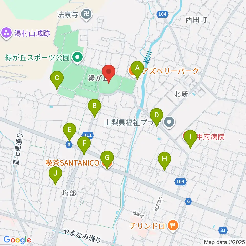 ふじでん球場周辺のカフェ一覧地図