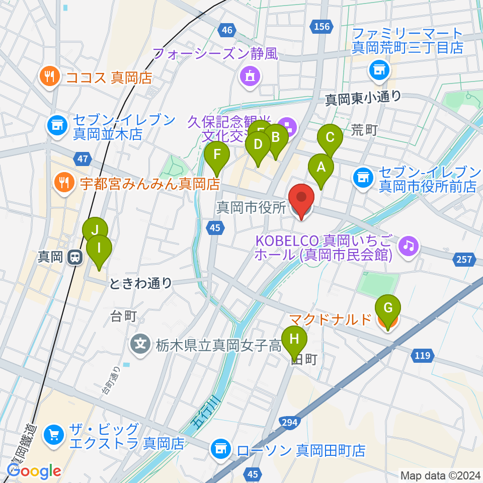 FMもおか周辺のカフェ一覧地図