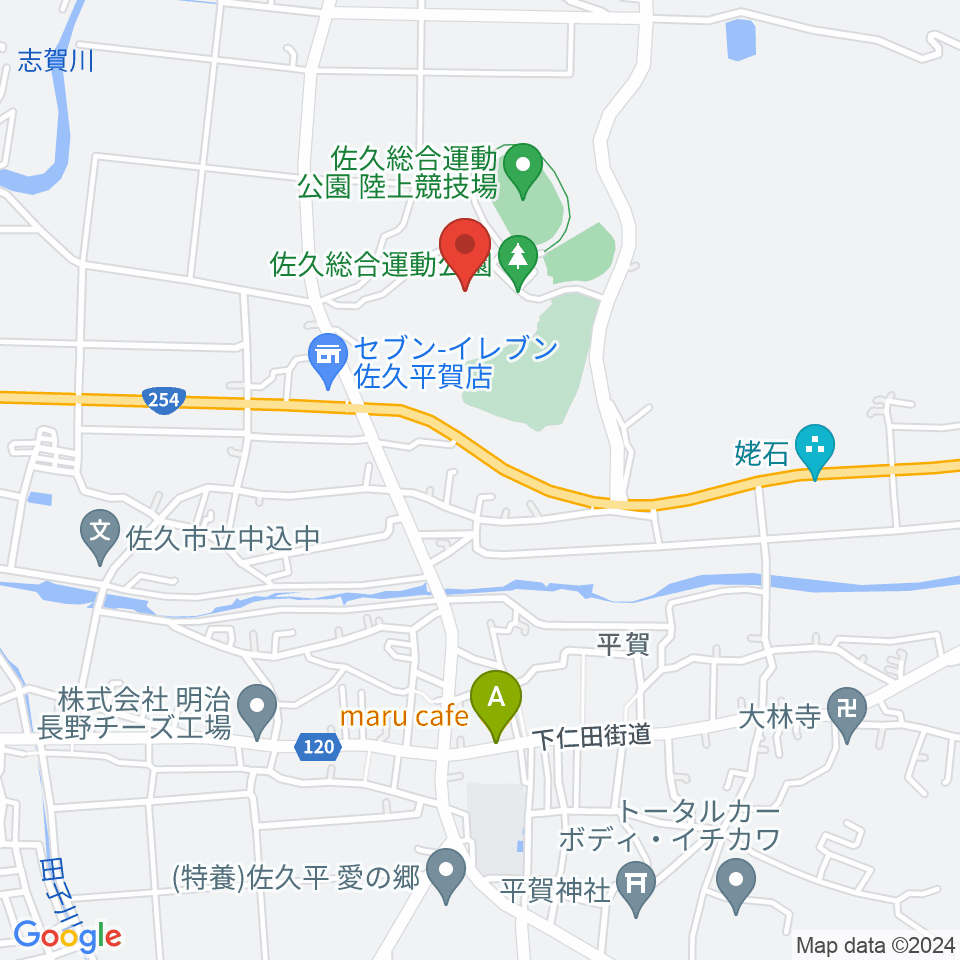 佐久総合運動公園野球場周辺のカフェ一覧地図