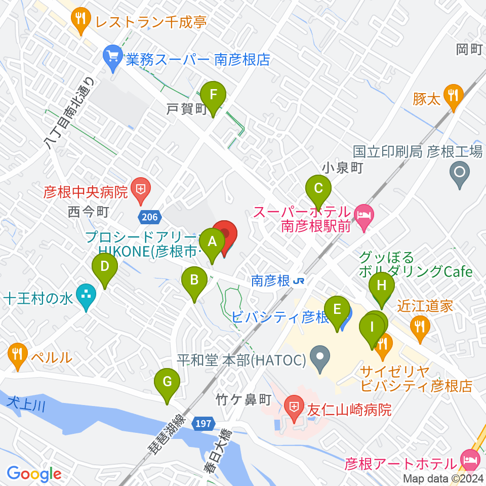 プロシードアリーナHIKONE周辺のカフェ一覧地図