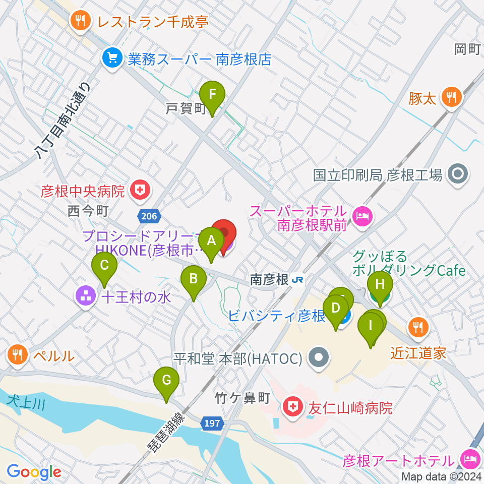 プロシードアリーナHIKONE周辺のカフェ一覧地図