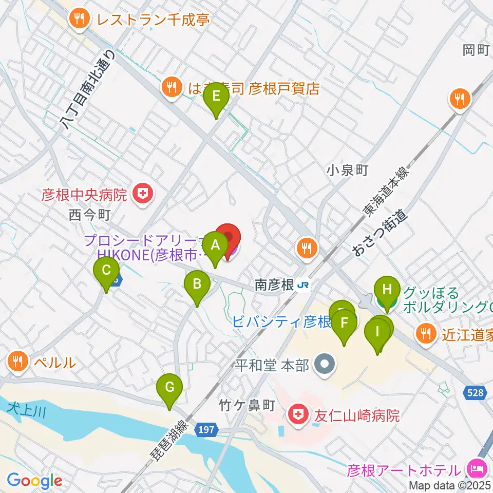 プロシードアリーナHIKONE周辺のカフェ一覧地図