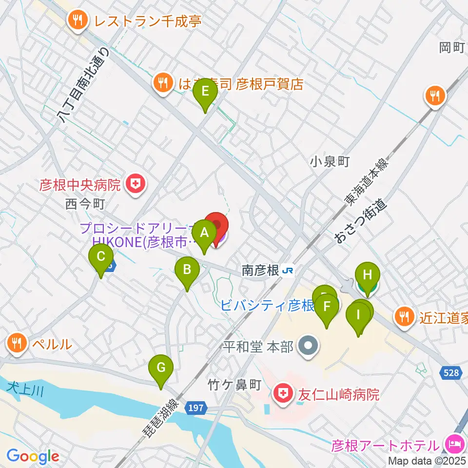 プロシードアリーナHIKONE周辺のカフェ一覧地図
