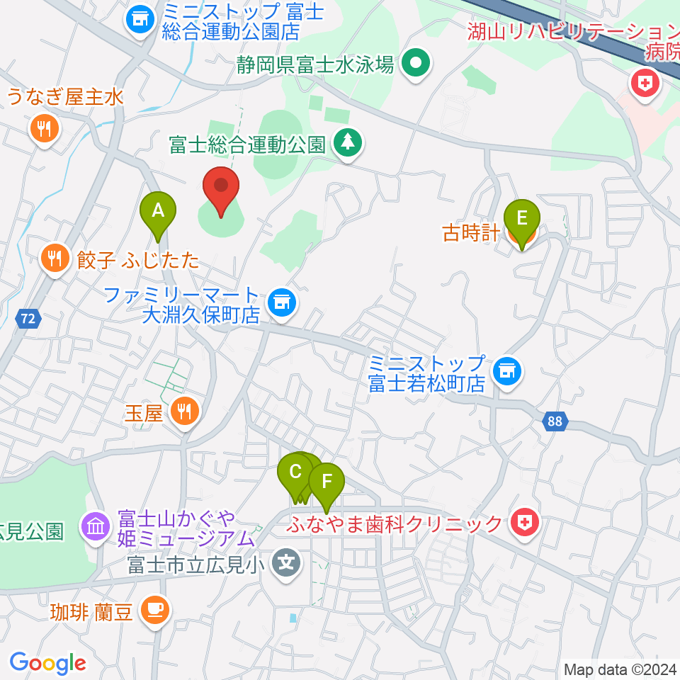 富士総合運動公園野球場周辺のカフェ一覧地図