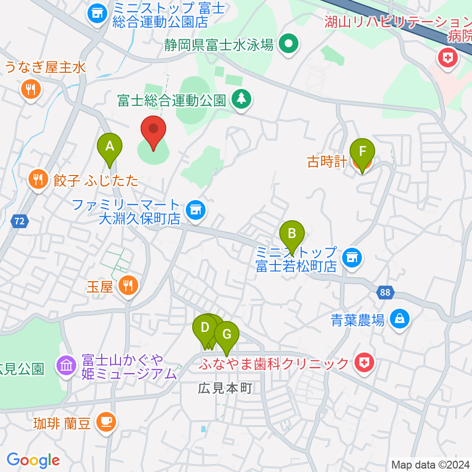 富士総合運動公園野球場周辺のカフェ一覧地図