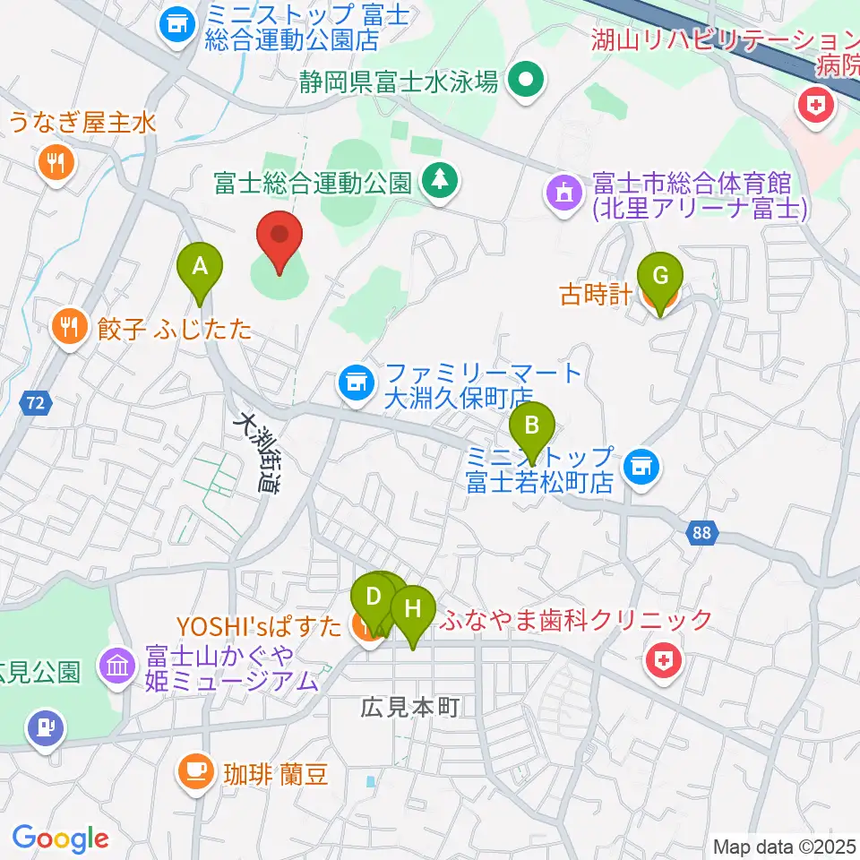 富士総合運動公園野球場周辺のカフェ一覧地図