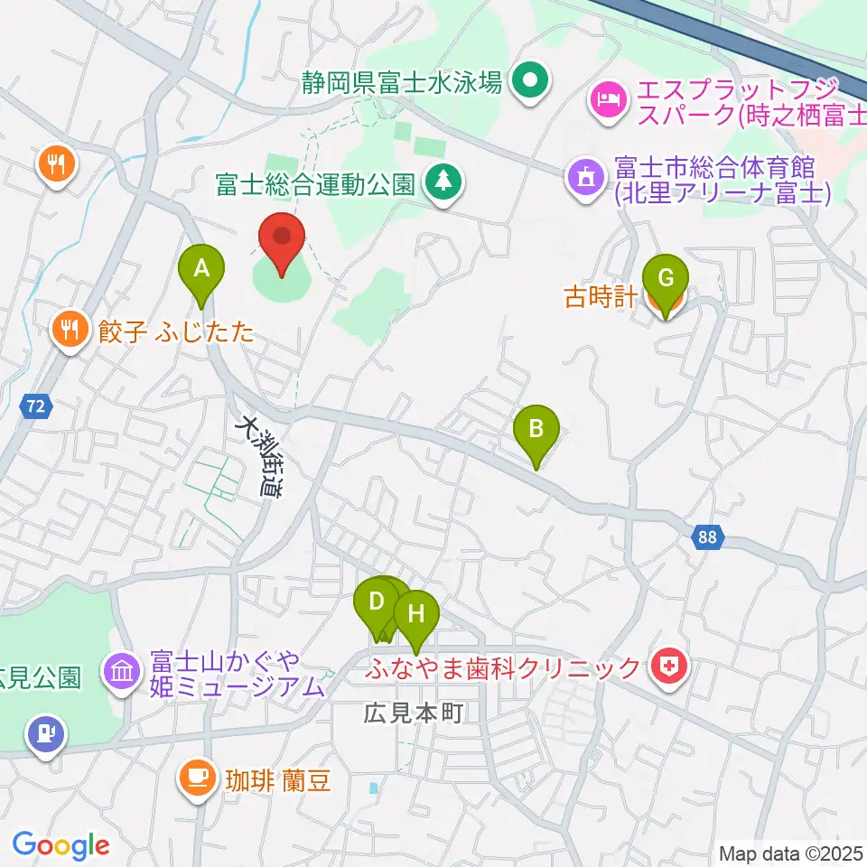 富士総合運動公園野球場周辺のカフェ一覧地図