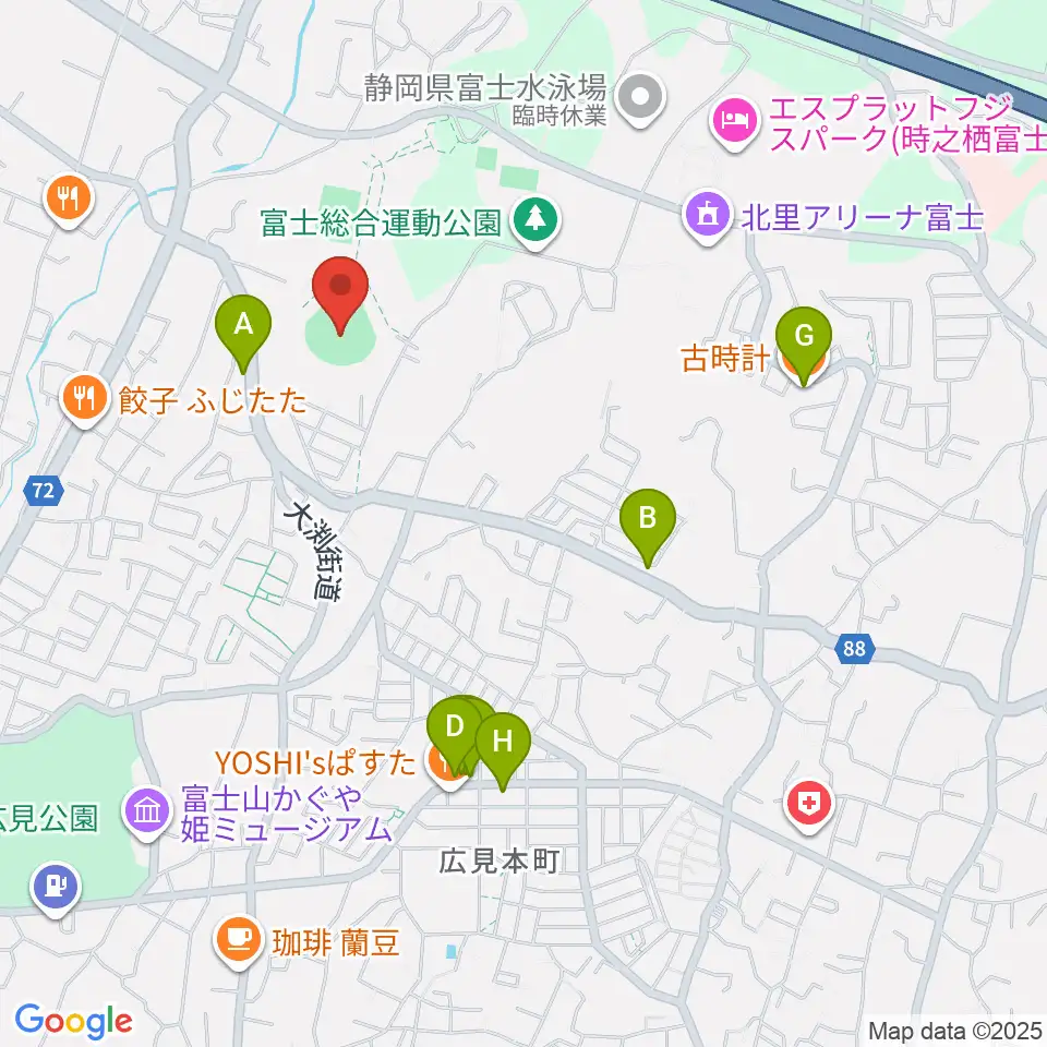富士総合運動公園野球場周辺のカフェ一覧地図