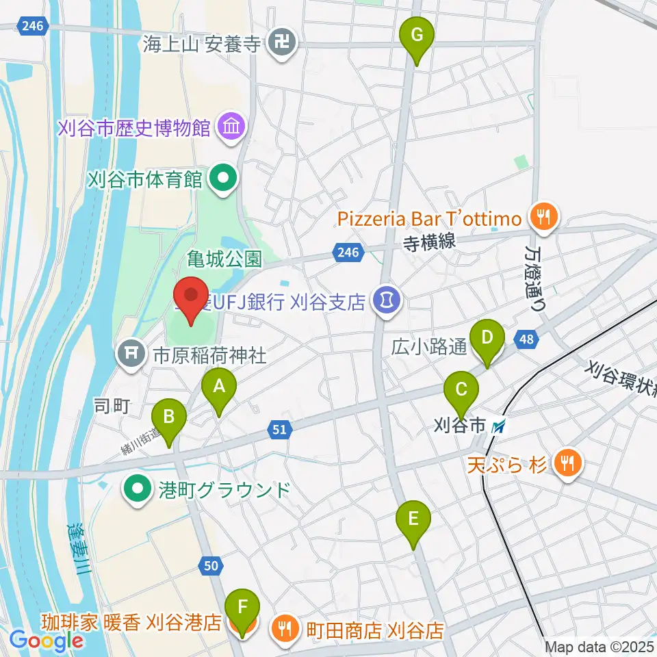 刈谷球場周辺のカフェ一覧地図