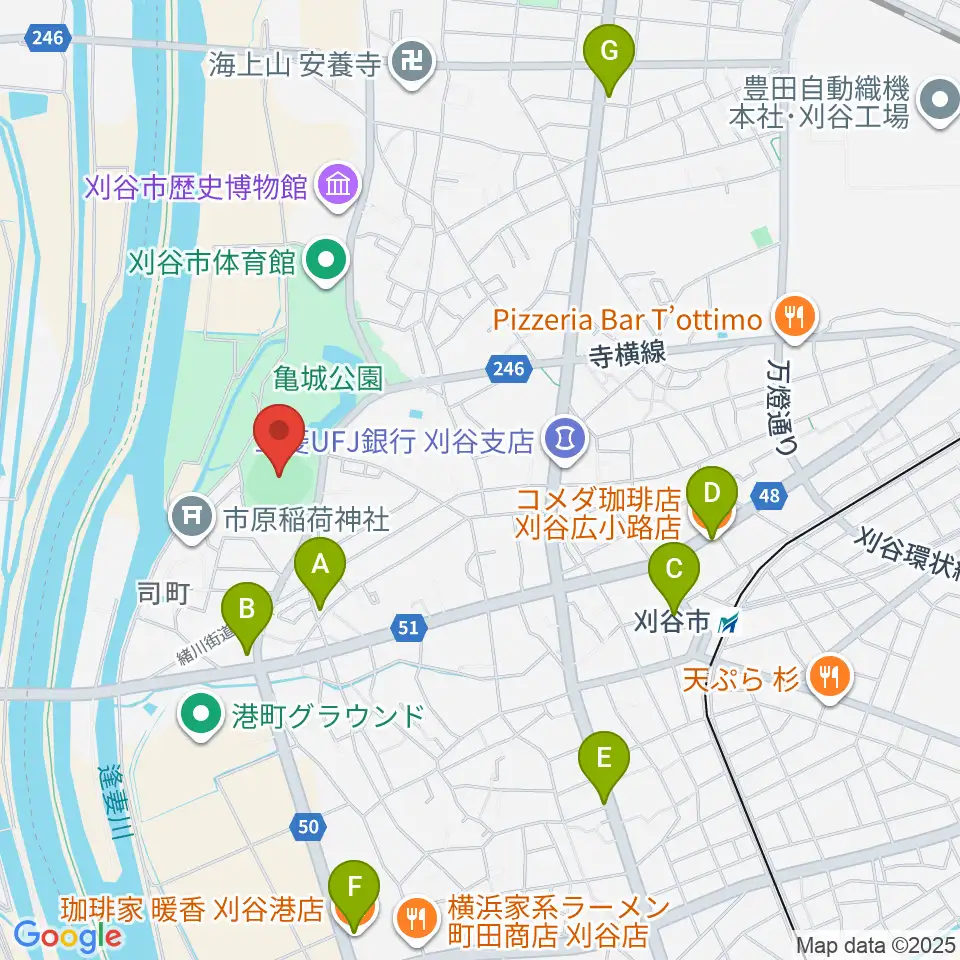 刈谷球場周辺のカフェ一覧地図