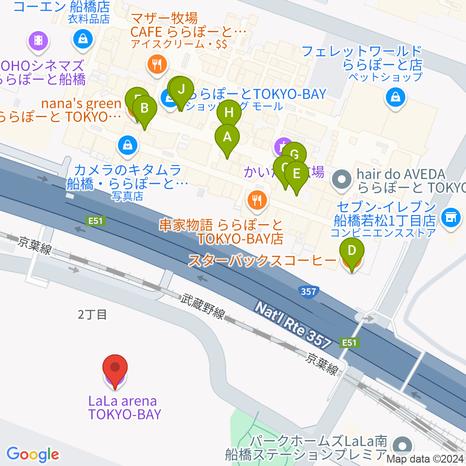 ららアリーナ東京ベイ周辺のカフェ一覧地図