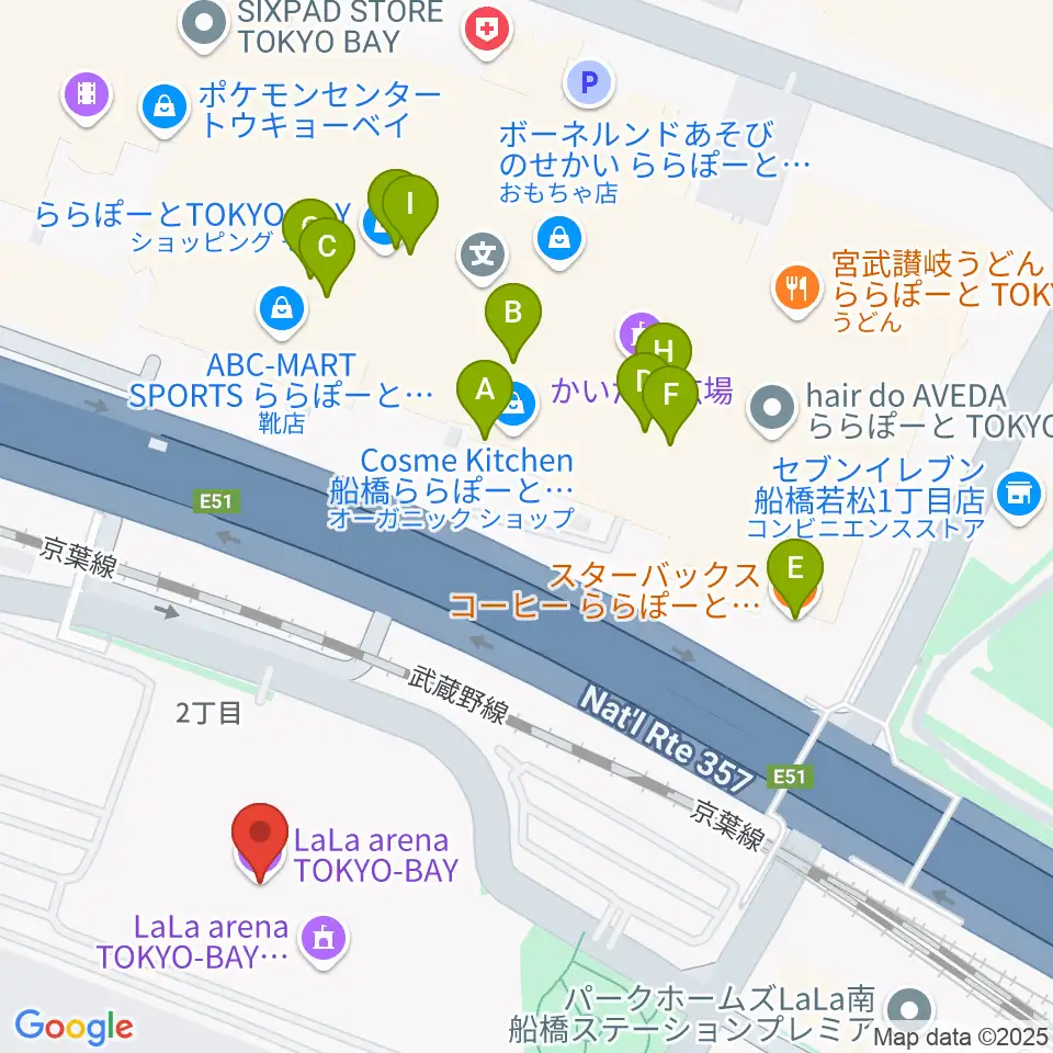 ららアリーナ東京ベイ周辺のカフェ一覧地図