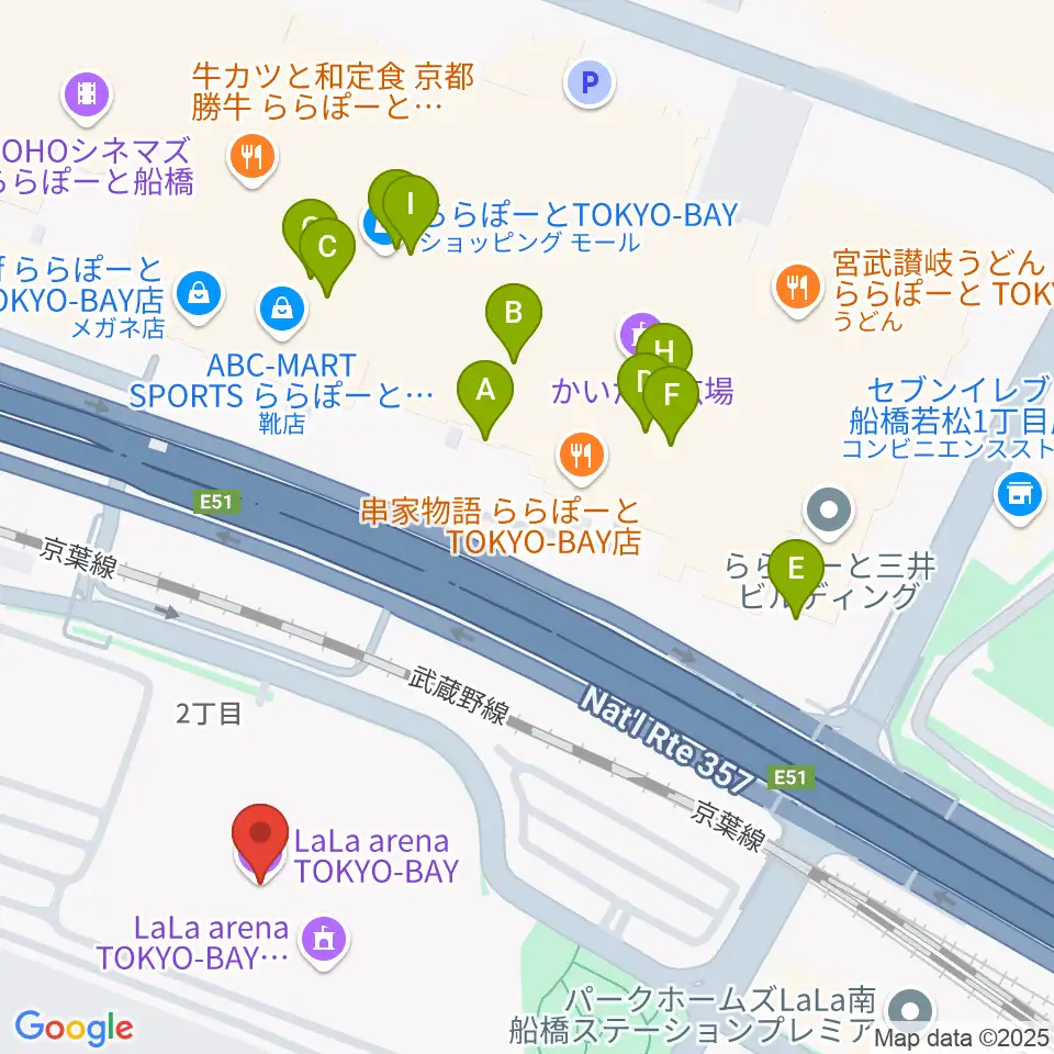 ららアリーナ東京ベイ周辺のカフェ一覧地図