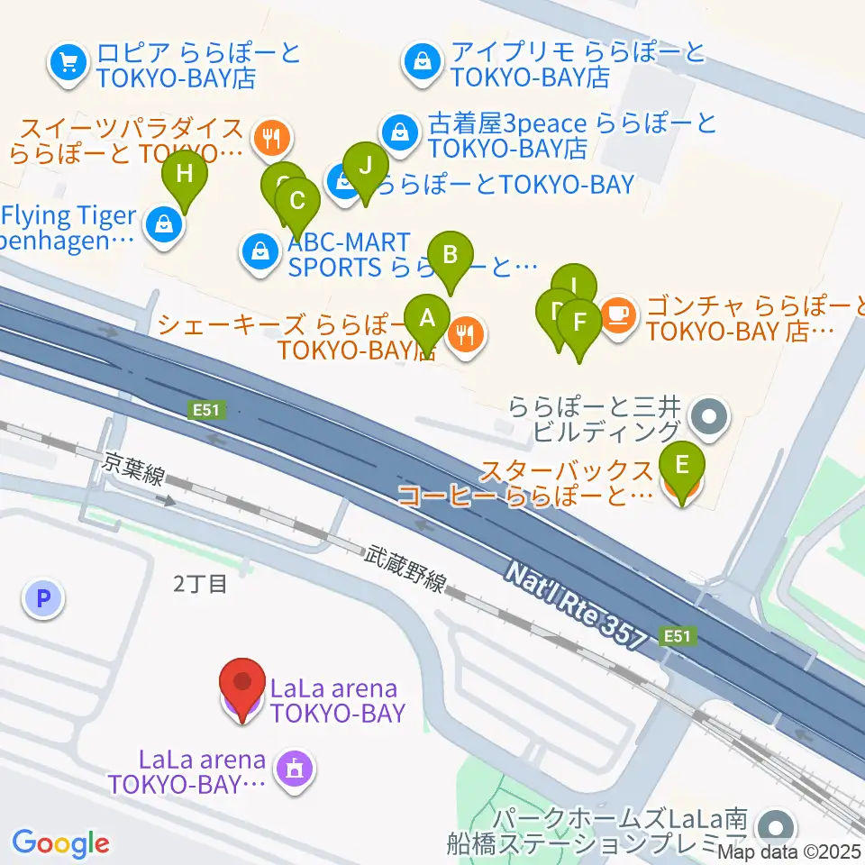 ららアリーナ東京ベイ周辺のカフェ一覧地図