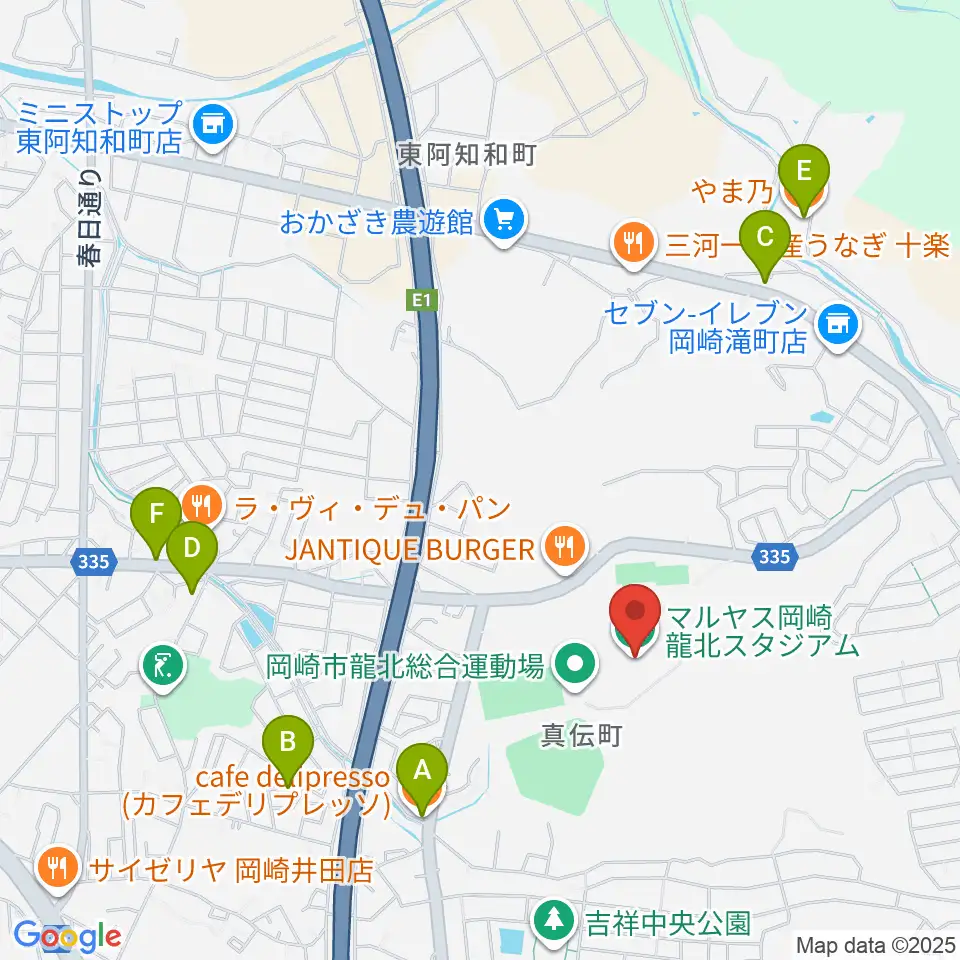 マルヤス岡崎龍北スタジアム周辺のカフェ一覧地図