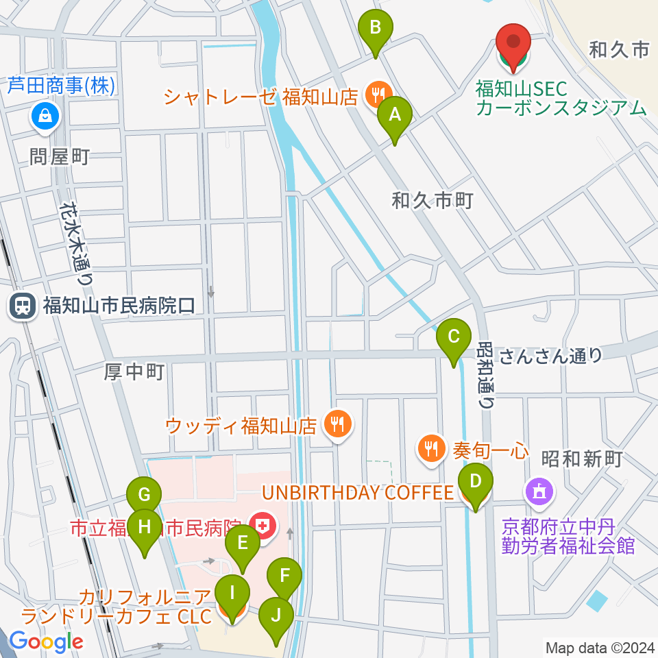 福知山SECカーボンスタジアム周辺のカフェ一覧地図