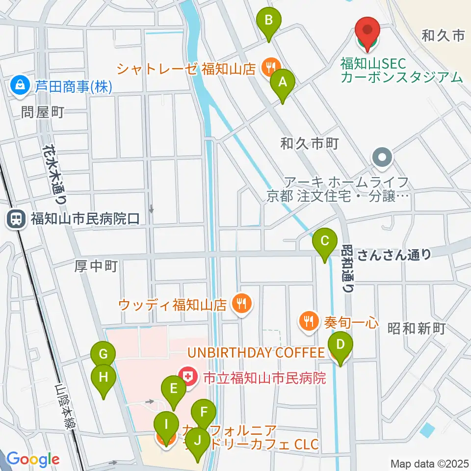 福知山SECカーボンスタジアム周辺のカフェ一覧地図