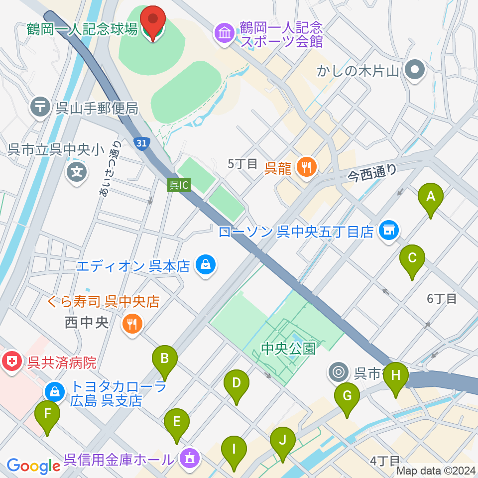 鶴岡一人記念球場周辺のカフェ一覧地図