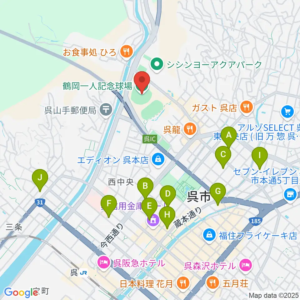 鶴岡一人記念球場周辺のカフェ一覧地図