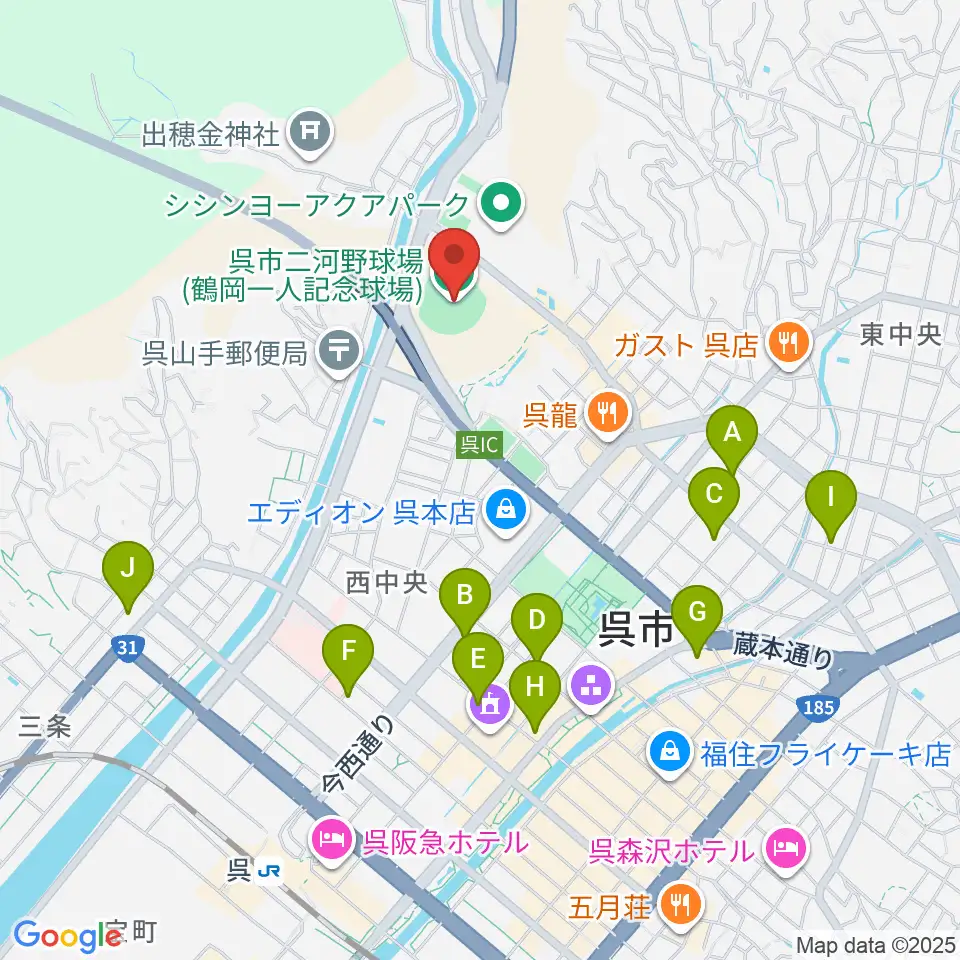 鶴岡一人記念球場周辺のカフェ一覧地図
