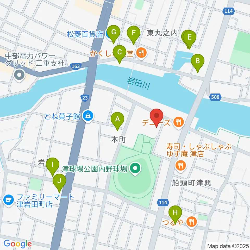 津球場公園内野球場周辺のカフェ一覧地図