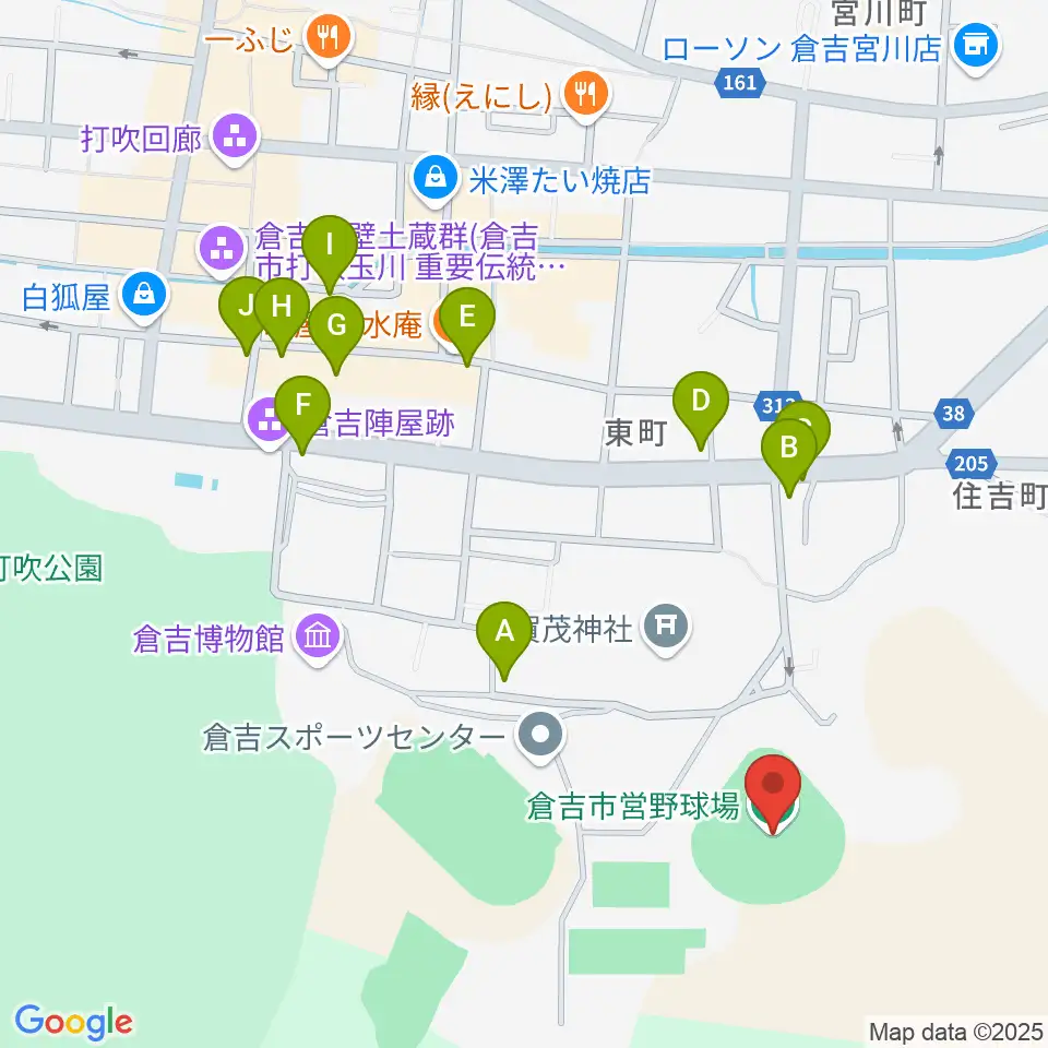 倉吉市営野球場周辺のカフェ一覧地図