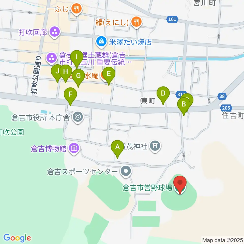 倉吉市営野球場周辺のカフェ一覧地図