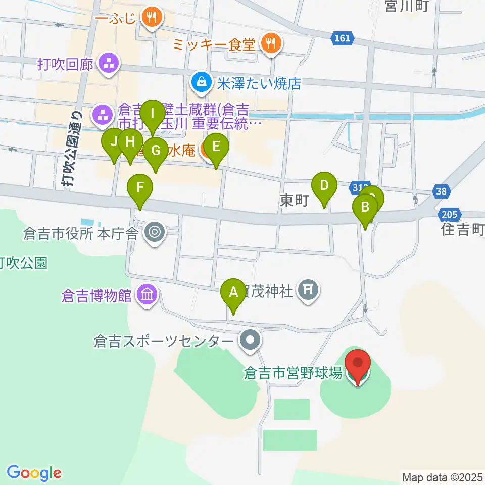 倉吉市営野球場周辺のカフェ一覧地図