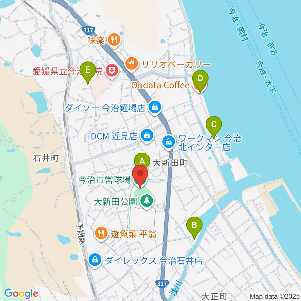 今治市営球場周辺のカフェ一覧地図