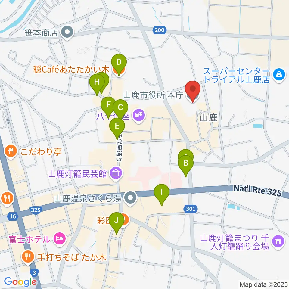 山鹿市民交流センター周辺のカフェ一覧地図