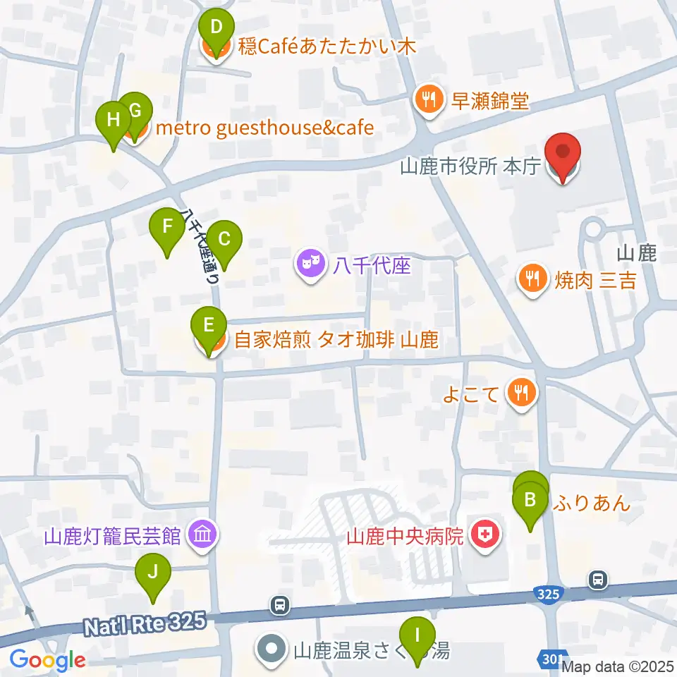 山鹿市民交流センター周辺のカフェ一覧地図