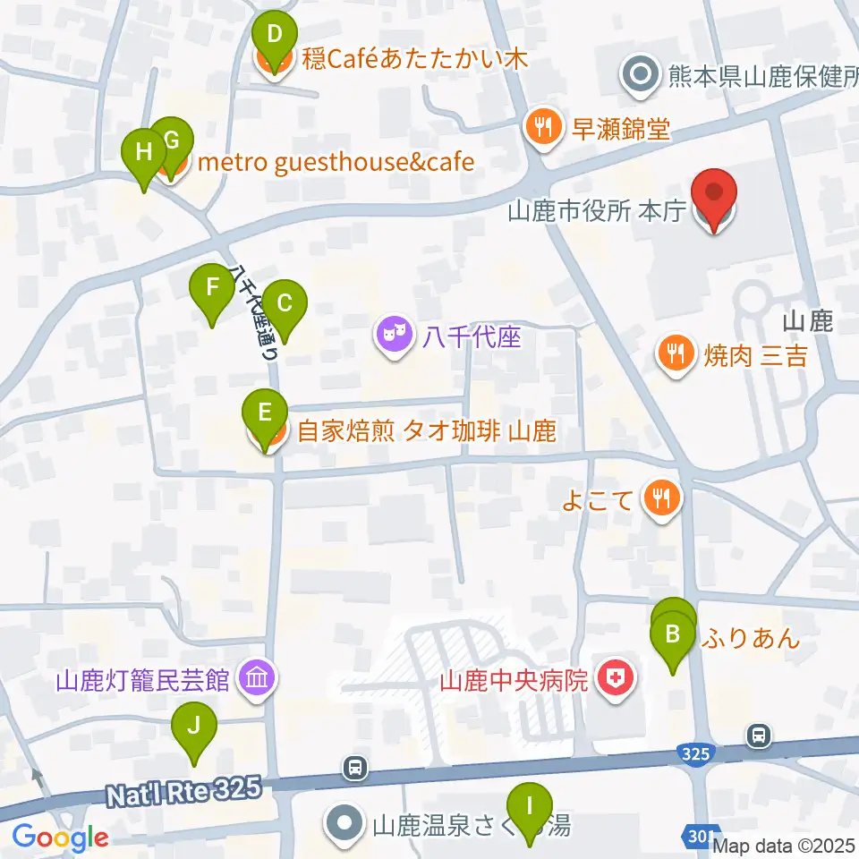 山鹿市民交流センター周辺のカフェ一覧地図