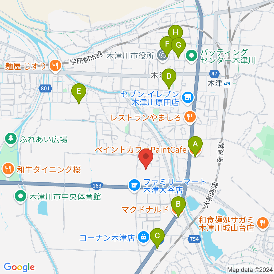 木津川市中央交流会館（いずみホール）周辺のカフェ一覧地図