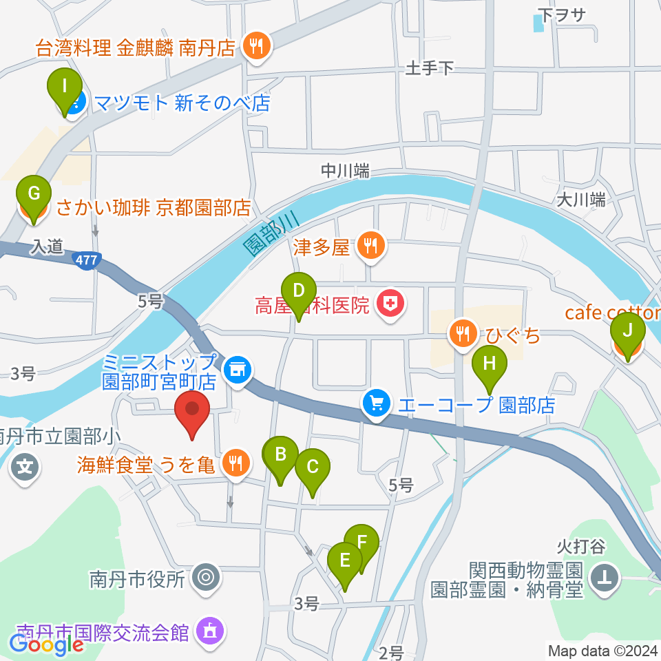 南丹市園部文化会館アスエルそのべ周辺のカフェ一覧地図