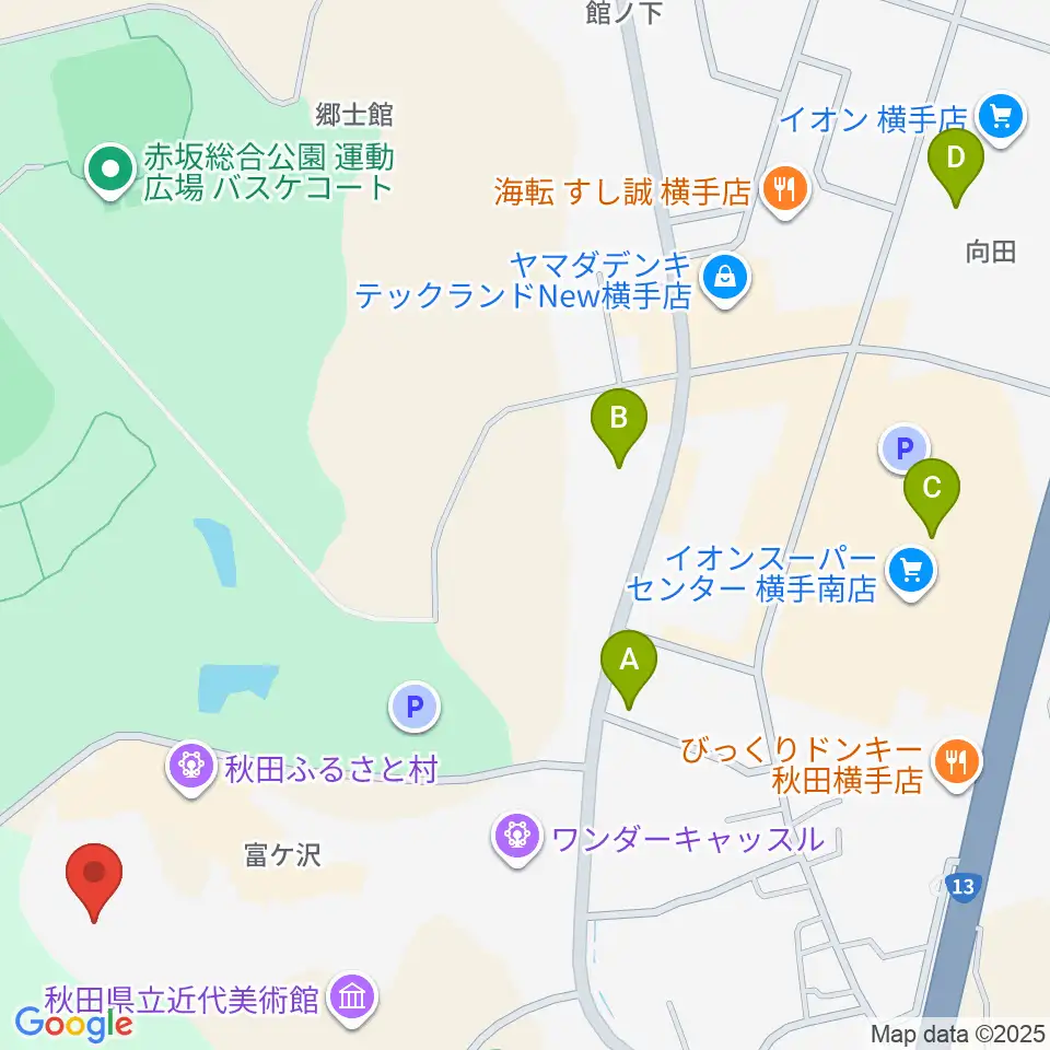 秋田ふるさと村ドーム劇場周辺のカフェ一覧地図