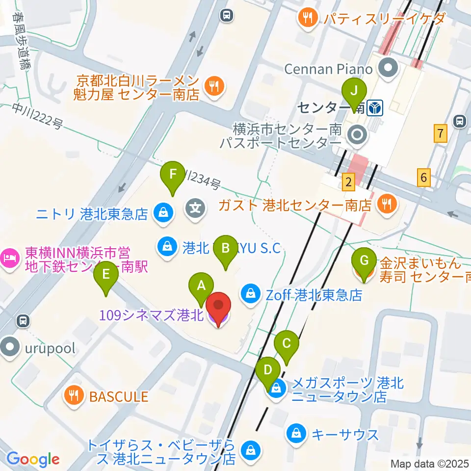 109シネマズ港北周辺のカフェ一覧地図