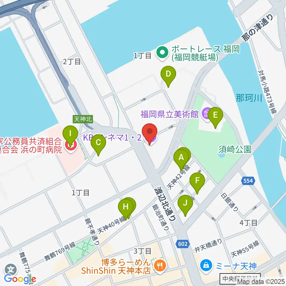 KBCシネマ1･2周辺のカフェ一覧地図