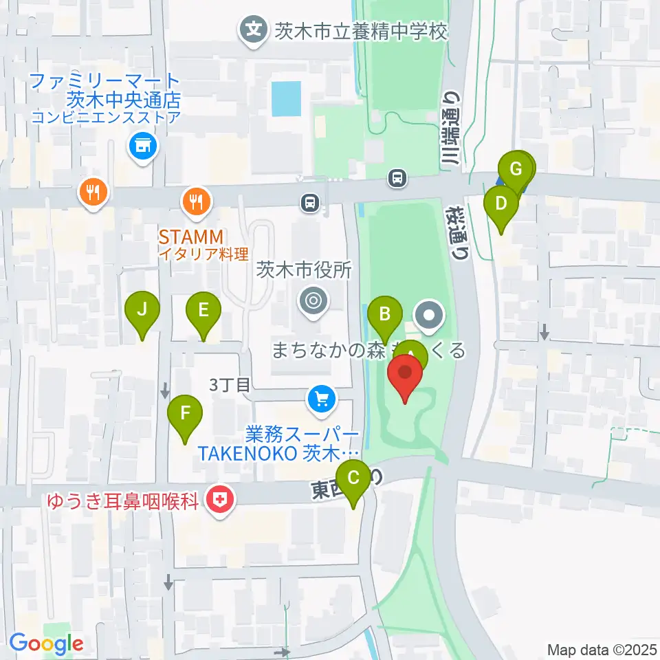 おにクル 茨木市文化子育て複合施設周辺のカフェ一覧地図