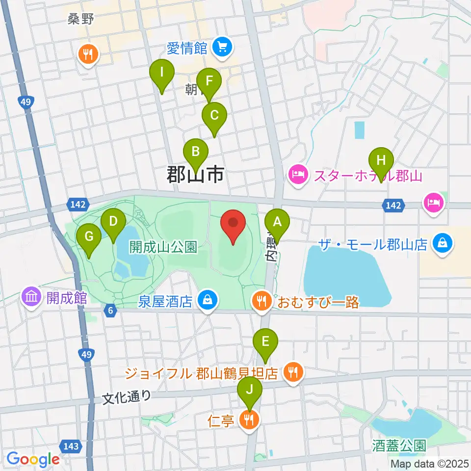 郡山ヒロセ開成山陸上競技場周辺のカフェ一覧地図