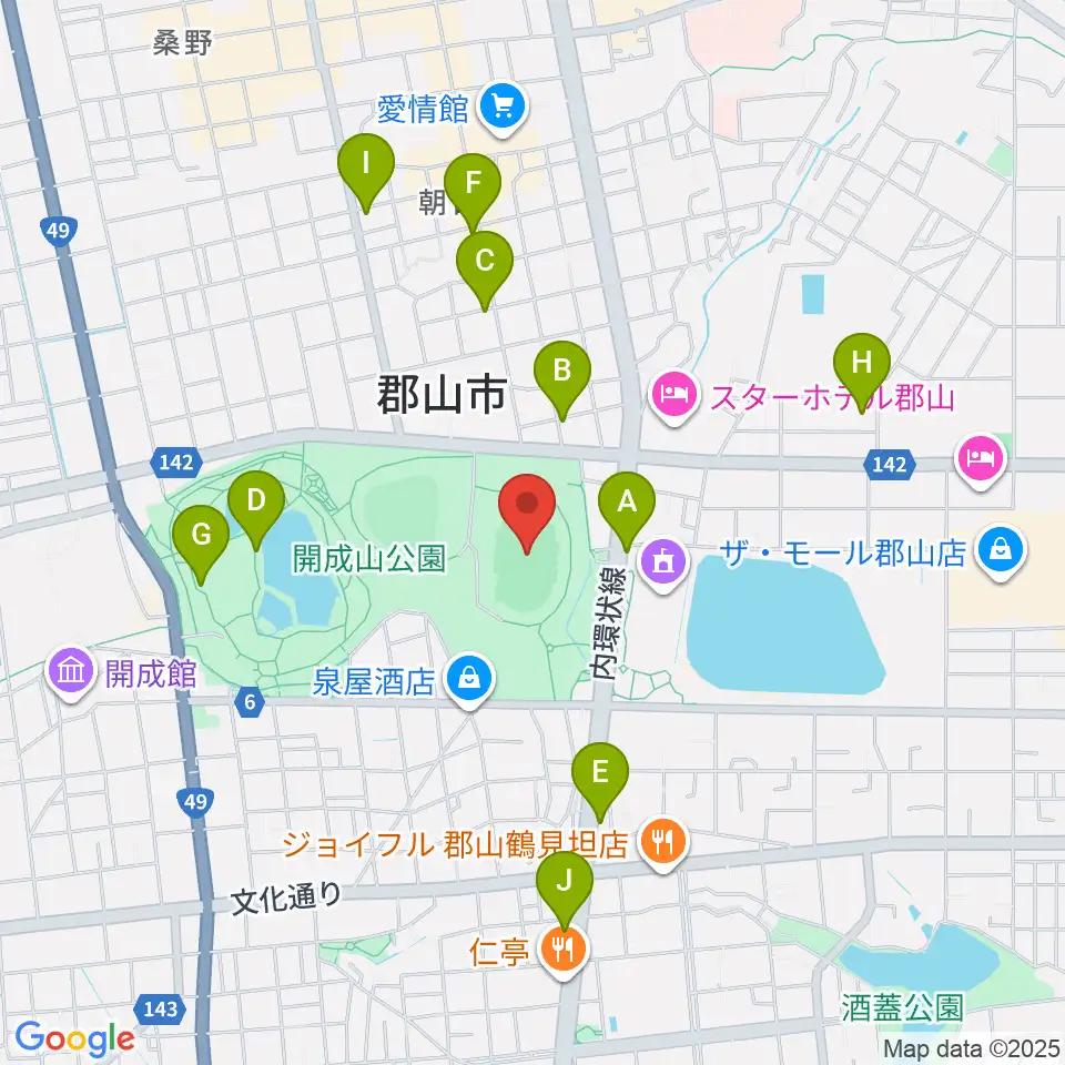 郡山ヒロセ開成山陸上競技場周辺のカフェ一覧地図