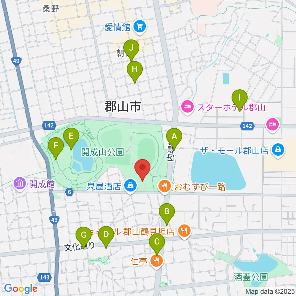 郡山しんきん開成山プール周辺のカフェ一覧地図