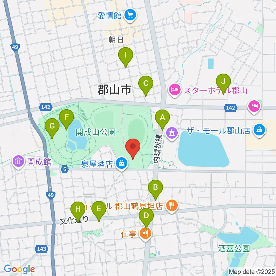 郡山しんきん開成山プール周辺のカフェ一覧地図