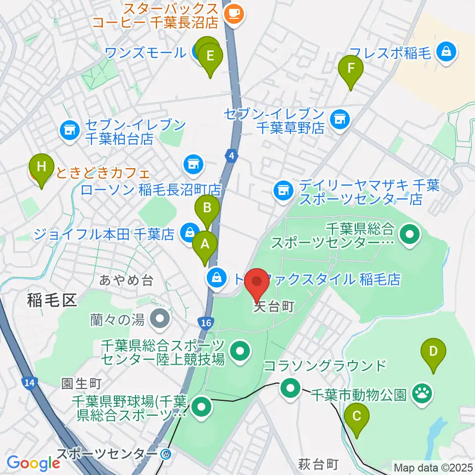 千葉県総合スポーツセンター第2陸上競技場周辺のカフェ一覧地図