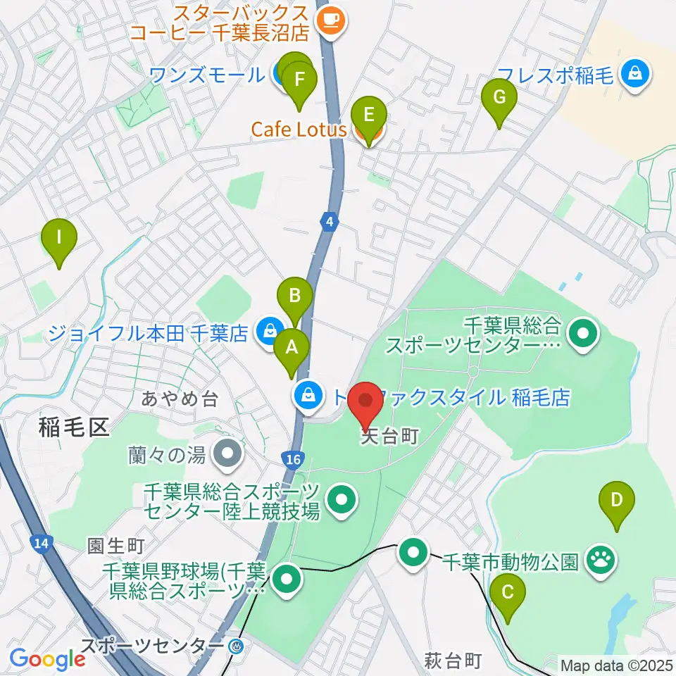 千葉県総合スポーツセンター第2陸上競技場周辺のカフェ一覧地図