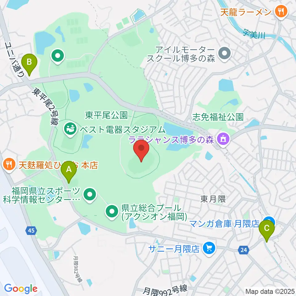 東平尾公園博多の森陸上競技場周辺のカフェ一覧地図