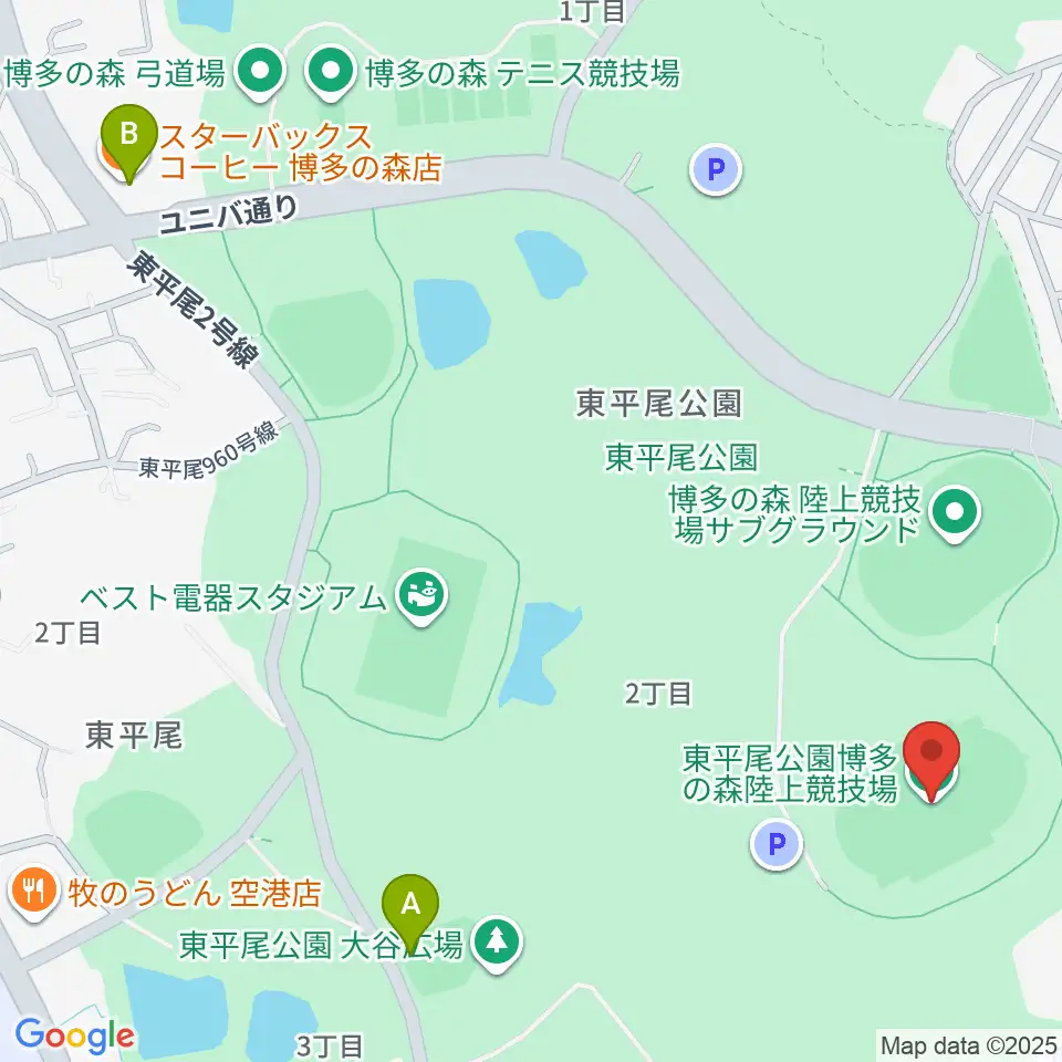東平尾公園博多の森陸上競技場周辺のカフェ一覧地図