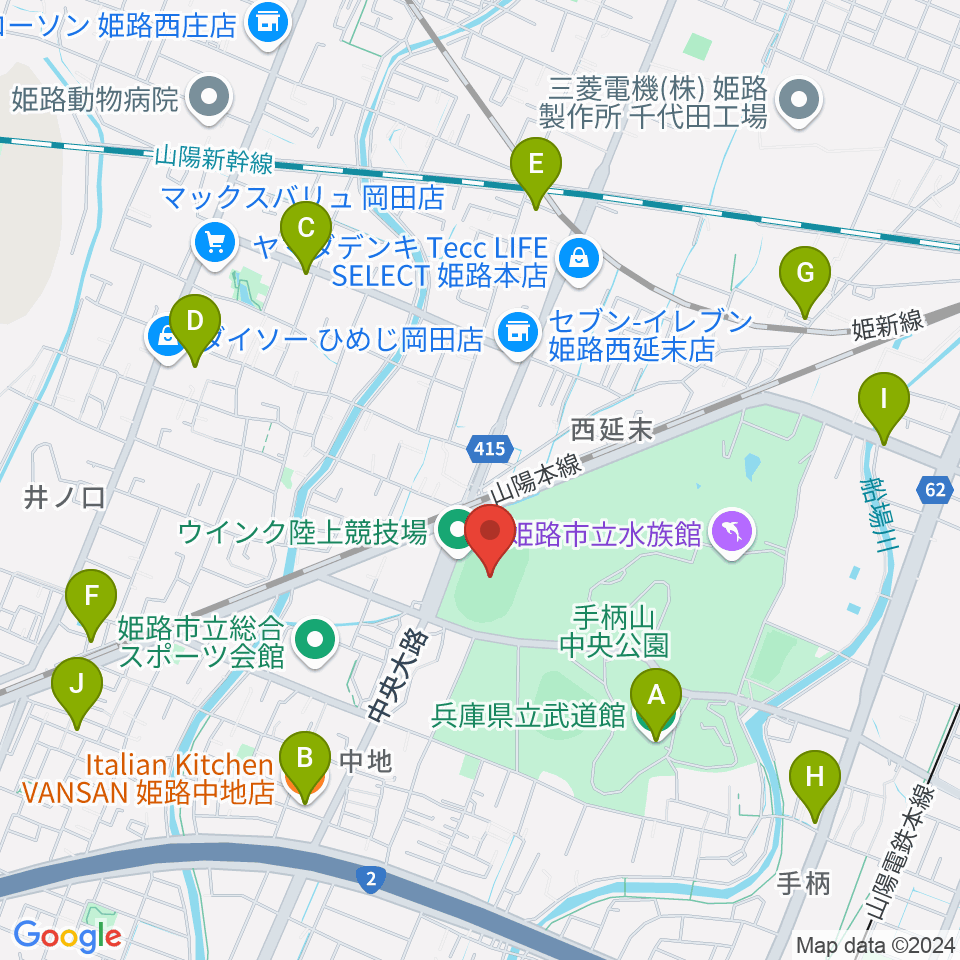 ウインク陸上競技場周辺のカフェ一覧地図