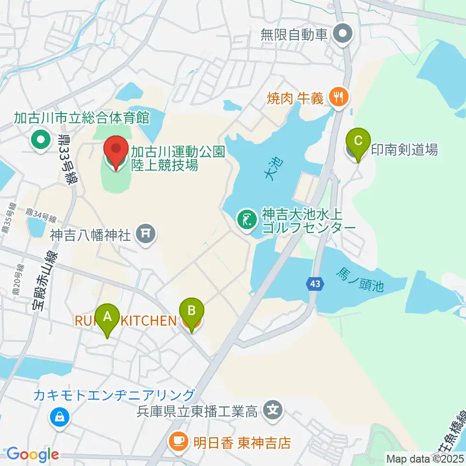 SHOWAグループ陸上競技場周辺のカフェ一覧地図